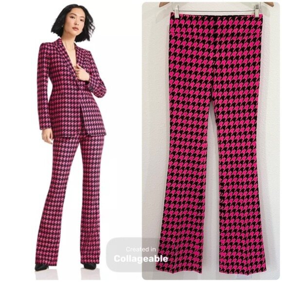 Alice + Olivia Pants - Alice+Olivia Houndstooth Pink Chic Mini Flare Pants Designer Luxury Career